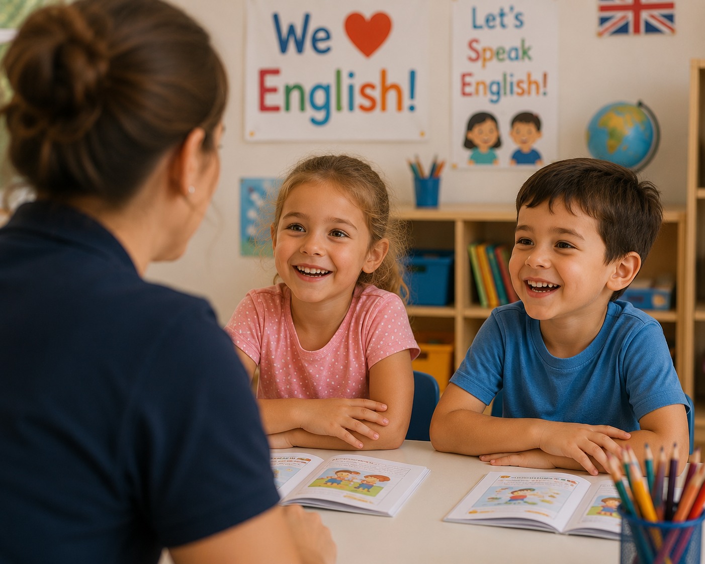 Enfants souriants lors d'un atelier d'anglais Les Petits Bilingues Est Lyon