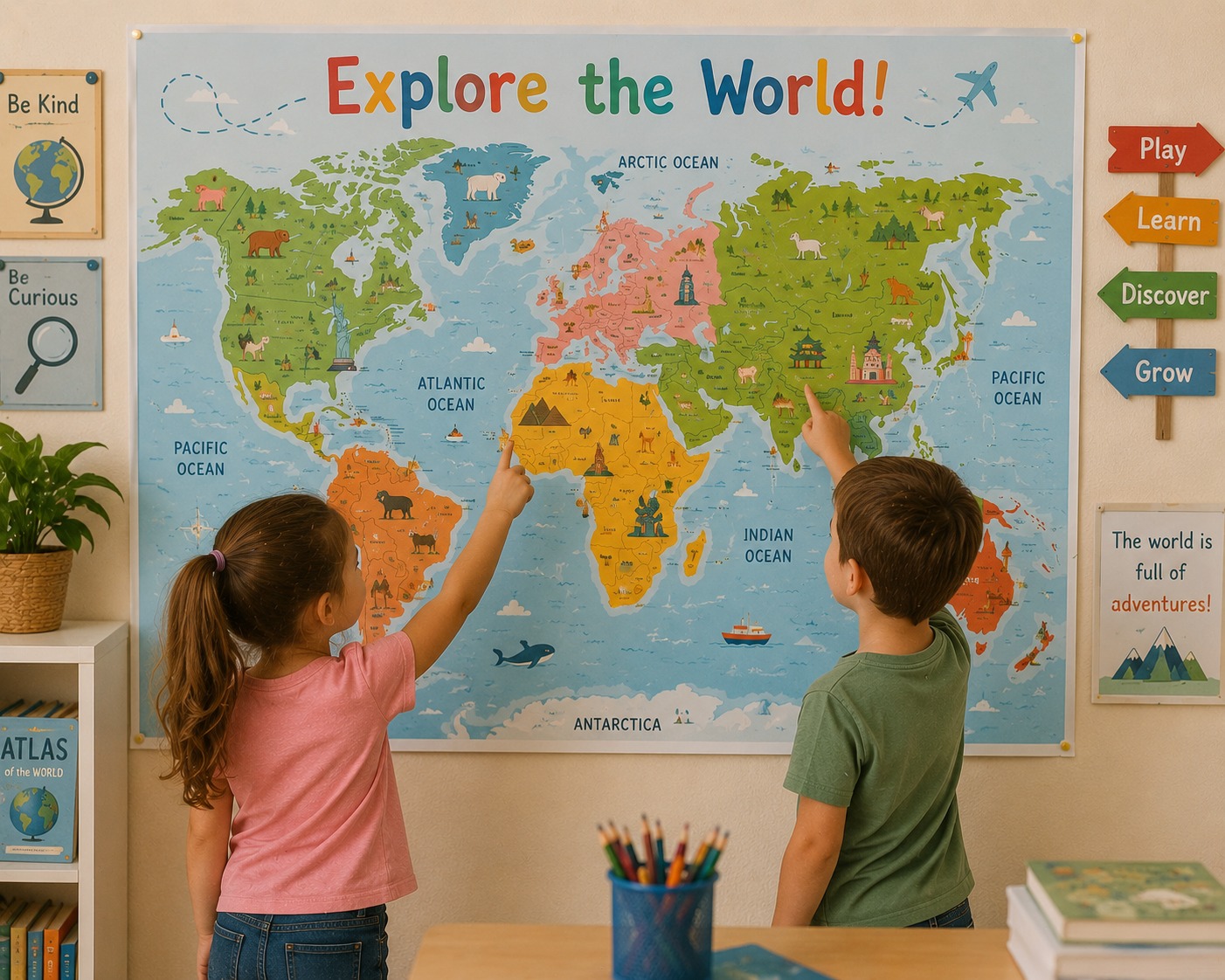 Enfants qui découvrent le monde en anglais